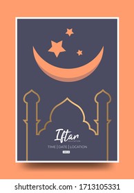 iftar invitation poster design, With moon stars and mosque, Can be used for announcement purpose.