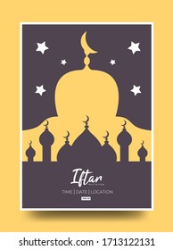 iftar invitation poster design, With mosque and stars, Can be used for announcement purpose.