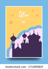 Iftar invitation poster template, With mosque stars and colorful background, Can be used for announcement purpose.