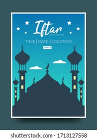 iftar invitation template design, With mosque stars and clouds, Can be used for announcement purpose.