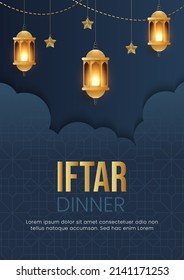 Iftar Invitation Template Vector Design With Dark Blue Gradient Theme For Ramadan