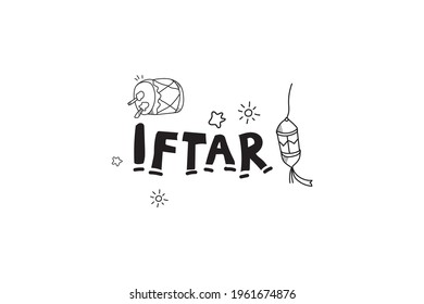 iftar letter design ramadan doodle icon lineart style