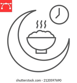 Iftar line icon, food and holiday, ramadan iftar vector icon, vector graphics, editable stroke outline sign, eps 10.