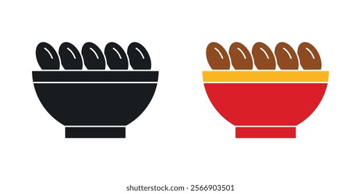 Iftar meal ramadan icon set in black and colored