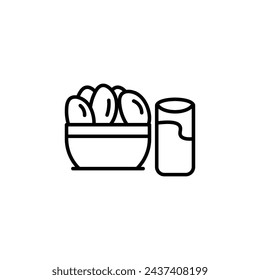 Iftar meal ramadan vector line icon illustration.