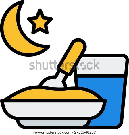 Iftar meal vector for Ramadan fasting break concept, Muslim evening feast illustration after sunset