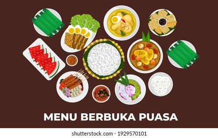 Iftar menu illustration consists of several foods, namely Chicken Opor etc