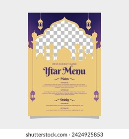 Plantilla de menú Iftar en diseño de fondo islámico verde, buena plantilla para diseño de menú de restaurante