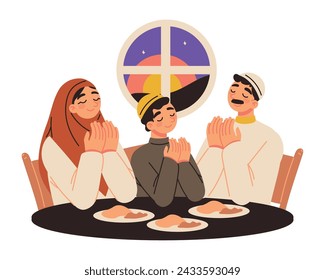 vector de ilustración de familia musulmana iftar