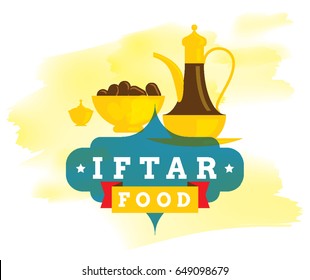 Iftar party. Background for greeting cards print and web. Vector design about Ramadan kareem holy month.