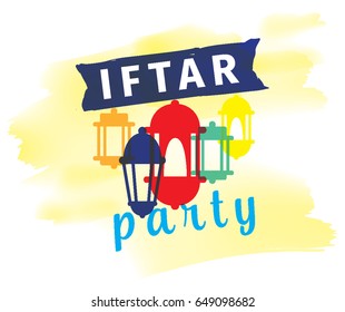 Iftar party. Background for greeting cards print and web. Vector design about Ramadan kareem holy month.