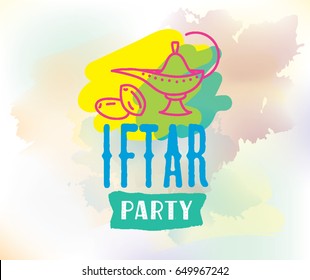 Iftar party. Background for greeting cards print and web. Vector design about Ramadan kareem holy month.