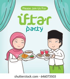 iftar party cartoon vector in ramadan