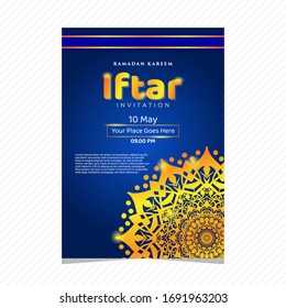Iftar party celebration concept flyer. Vector Illustration. Islamic Holy Month, Ramadan Kareem. Typography template for text