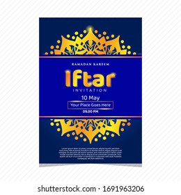 Iftar party celebration concept flyer. Vector Illustration. Islamic Holy Month, Ramadan Kareem. Typography template for text