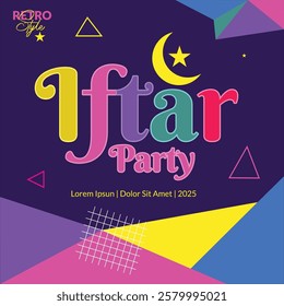 Iftar party celebration poster with retro color concept background