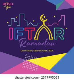 Iftar party celebration poster with retro color concept background