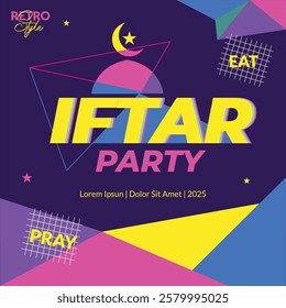 Iftar party celebration poster with retro color concept background