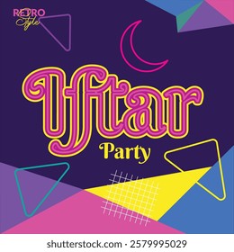 Iftar party celebration poster with retro color concept background