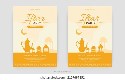 Iftar Party Flyer. Ramadan Kareem Flyer. Ramadan Kareem set of posters or invitations design. decorative retro greeting card or invitation layout design