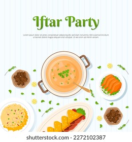 Iftar party with food illustration background design