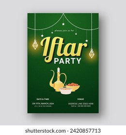 Iftar Party Invitation Card, Flyer Design with Event Details in Green Color.
