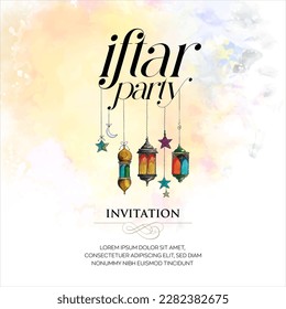Iftar Party Invitación Tarjeta Vector Ilustración