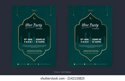 Iftar Party Invitation Flyer. Beautiful Islamic Festival For Banner, Poster, Background Used For An Iftar Party And Eid Mubarak Celebration.