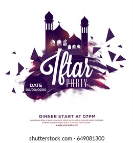 Iftar Party Invitation, Poster, Banner or Flyer design, Abstract background with Mosque, brush strokes and halftone dotted effect for Islamic Festival concept.