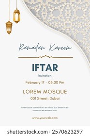 Iftar party invitation poster template for ramadan celebration. Ramadan Design vector illustration, islamic banner, flyer. Ramadan 2025.