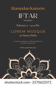 Iftar party invitation poster template for ramadan celebration. Ramadan Design vector illustration, islamic banner, flyer. Ramadan 2025.