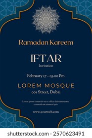 Iftar party invitation poster template for ramadan celebration. Ramadan Design vector illustration, islamic banner, flyer. Ramadan 2025.