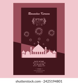 Iftar Party Invitation: Ramadan Mubarak Poster Design - Warmly Invite Guests to Your Festive Gathering with Elegant Islamic Artistry and Stylish Typography. Celebrate the Spirit of Ramadan!