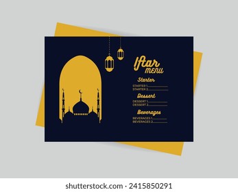 Diseño de plantilla de lista de menús de fiesta iftar para el restaurante