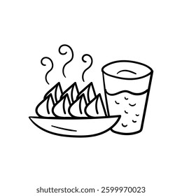 Iftar Plates doodle icon with white background vector stock illustration