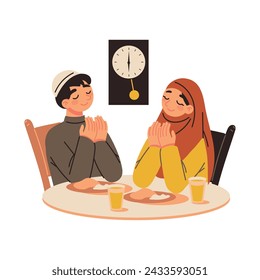 iftar prayer couple illustration vector