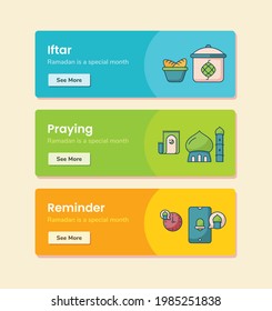 iftar praying reminder for banner template with dashed line style