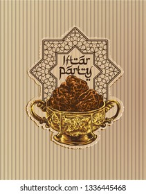 iftar ramadan party or dates handrawn vector with torn cardboard invitation design 
