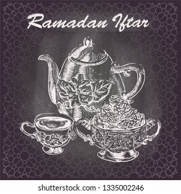 iftar ramadan party, Isolated vector on blackboard