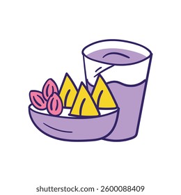 Iftar Table doodle icon with white background vector stock illustration