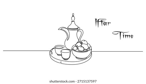 Comida tradicional de Ramadán de ruptura rápida con dátiles y café árabe,
