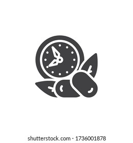 Iftar time vector icon. filled flat sign for mobile concept and web design. Clock and dates food glyph icon. Symbol, logo illustration. Vector graphics