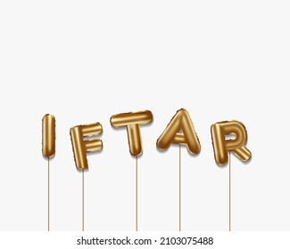 iftar written with golden foil balloons. iftar lettering realistic gold balloons. iftar typography. vector isolated design