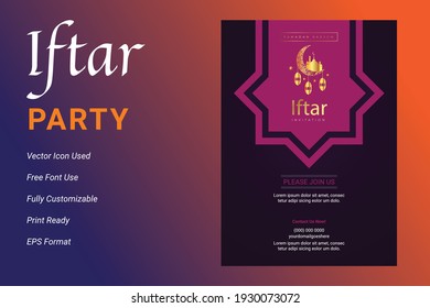 Ifter Party invitation flyer design. Ramadan flyer for ifter party and seminar. Iftar party celebration poster, banner, ramadan flyer, ifter party 2021
