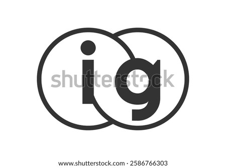 IG business company emblem with outline rounds and letters i g. Logo template of two merged circles for brand identity, logotype. Vector Infinity symbol  and technology sign.