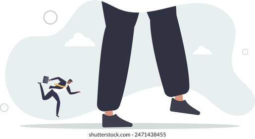 gran hombre de negocios con ventaja piernas largas caminando liderar por lejos de sus Pequeños competidores. Ilustración vectorial plana.