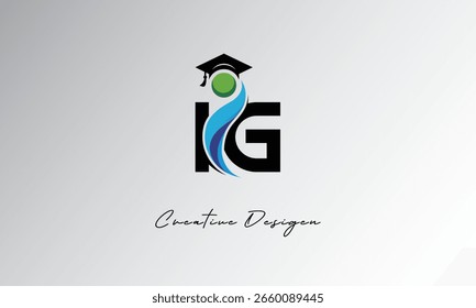 Logotipo de la carta creativa de IG con el casquillo de la graduación y el humano Abstractas – diseño moderno del símbolo de la Educación y del aprendizaje	