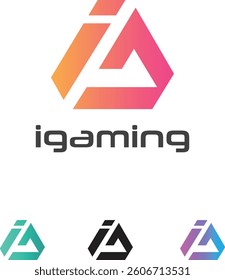 ig gaming logo design. gradient colors and triangle shape. ig lettering logo