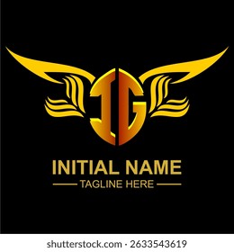 IG Golden Wing Emblem Logo with elegant gold wings, sleek and modern design. Ideal for branding, creative projects, luxury businesses, or artistic ventures.