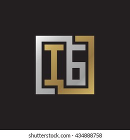 IG initial letters looping linked square elegant logo golden silver black background